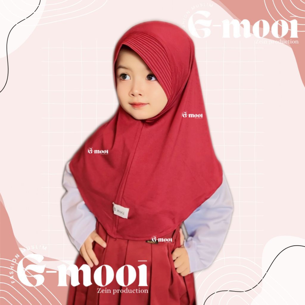 เมราห์ ฮิญาบเด็ก 0-10 ขวบ, ฮิญาบเด็กประถมสีแดงและสีขาว, ฮิญาบเด็กประถม, ผ้าคลุมศีรษะเด็ก - รูปที่ 3