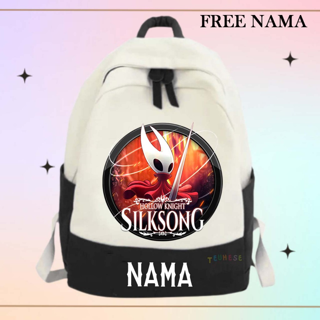 (FREE NAME) กระเป๋าเป้สําหรับเด็กอนุบาลและประถมกับ HOLLOW KNIGHT SILKSONG GAME CHARACTER motif " HOR