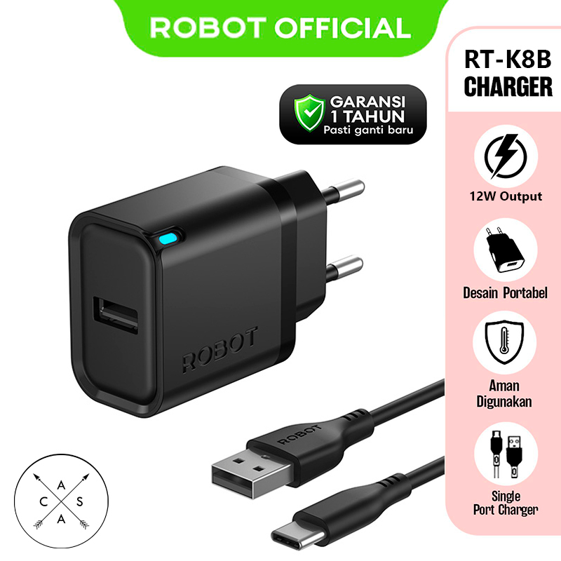 Robot RT-K8B Adapter Charger Set 5V/2.4A 12W พร้อมสาย USB-C Cable (New RT-K7 RT-K8 RT-K9 RT-L1) ของแ