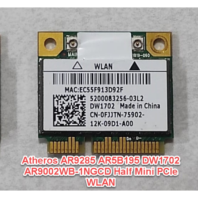 วีรบุรุษ AR9285 AR5B195 DW1702 AR9002WB-1NGCD ครึ่งมินิ PCIe WLAN