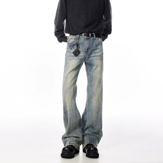 Celana Jeans Pria Motif Bambu Cut Boot & Cut Sabit - Korean Longgar Cut Lurus Santai Musim Panas Gaya Distro