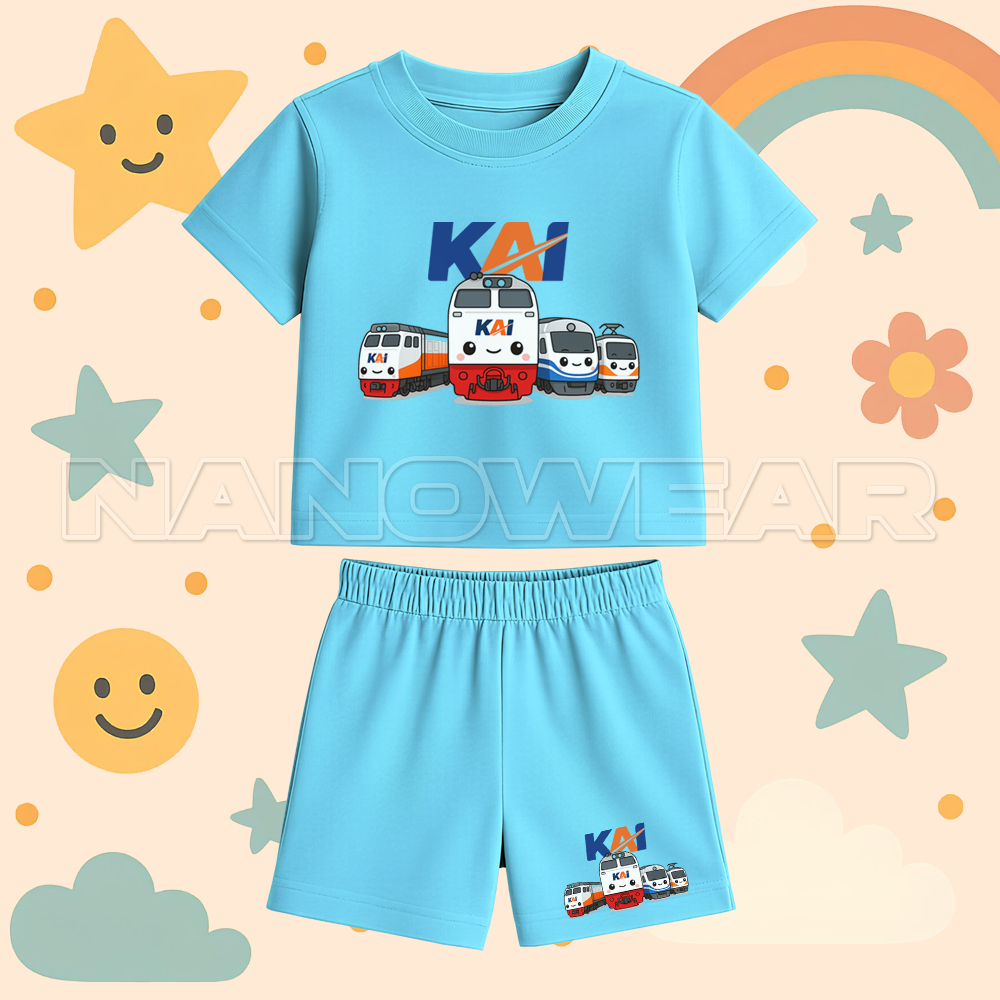 CHILDRENS SUIT ONE SET OF INDONESIAN TRAIN CHILDREN KAI CHIBI เสื้อยืดและกางเกงขาสั้นชุด