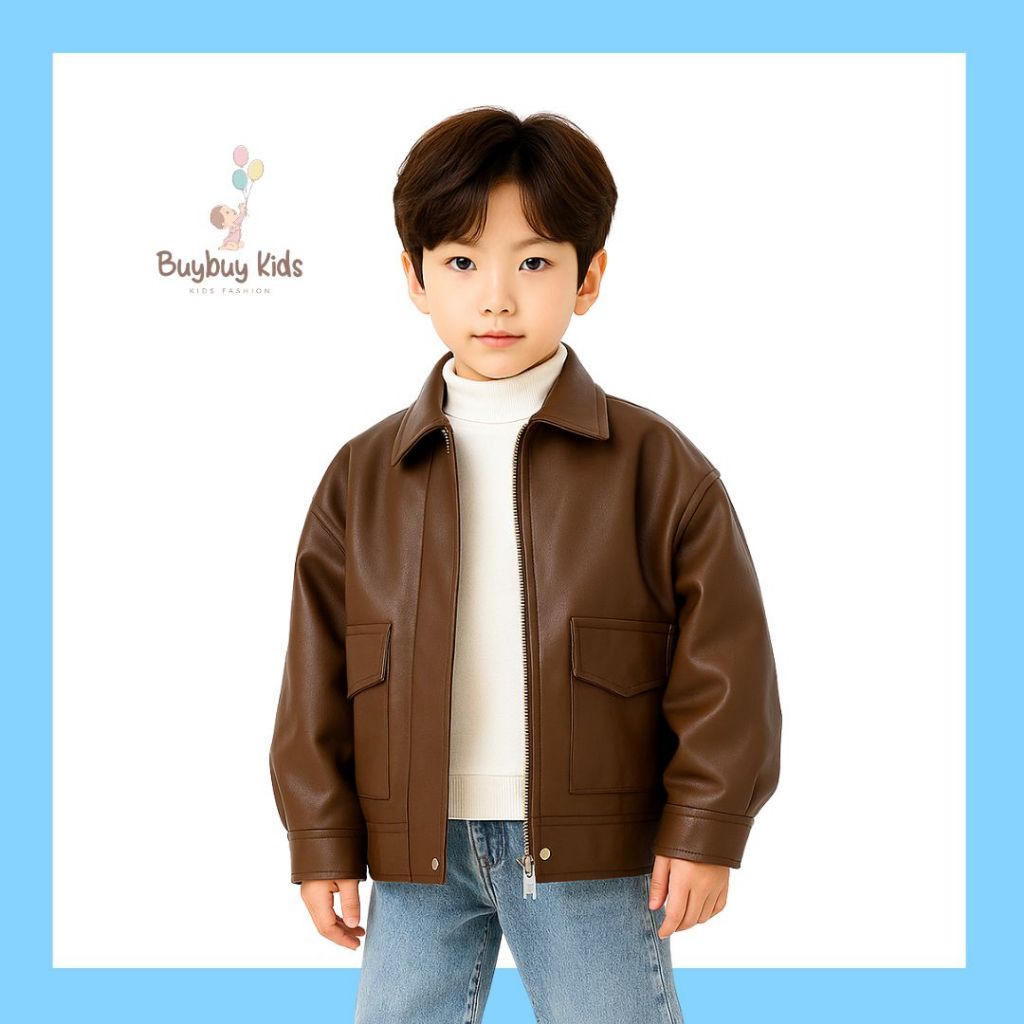 PREMIUM UNISEX CHILDRENS LEATHER JACKET - เสื้อแจ็คเก็ตหนัง DAHYE - เสื้อแจ็คเก็ตหนังสําหรับเด็กชายแ