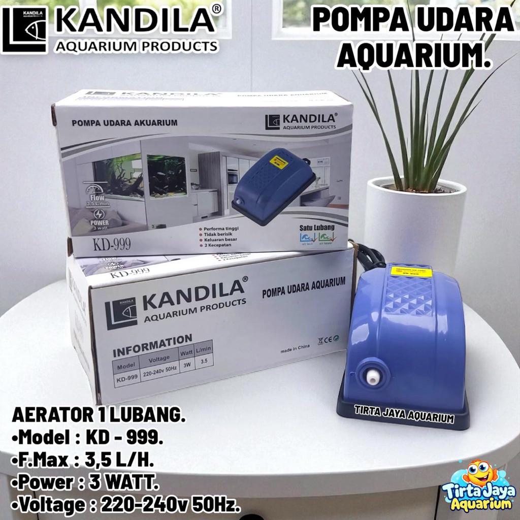 AQUARIUM AIR PUMP AERATOR KANDILA KD-999 ARMADA Q3 AIR BUBBLE 1 หลุม FULLSET JUST USE