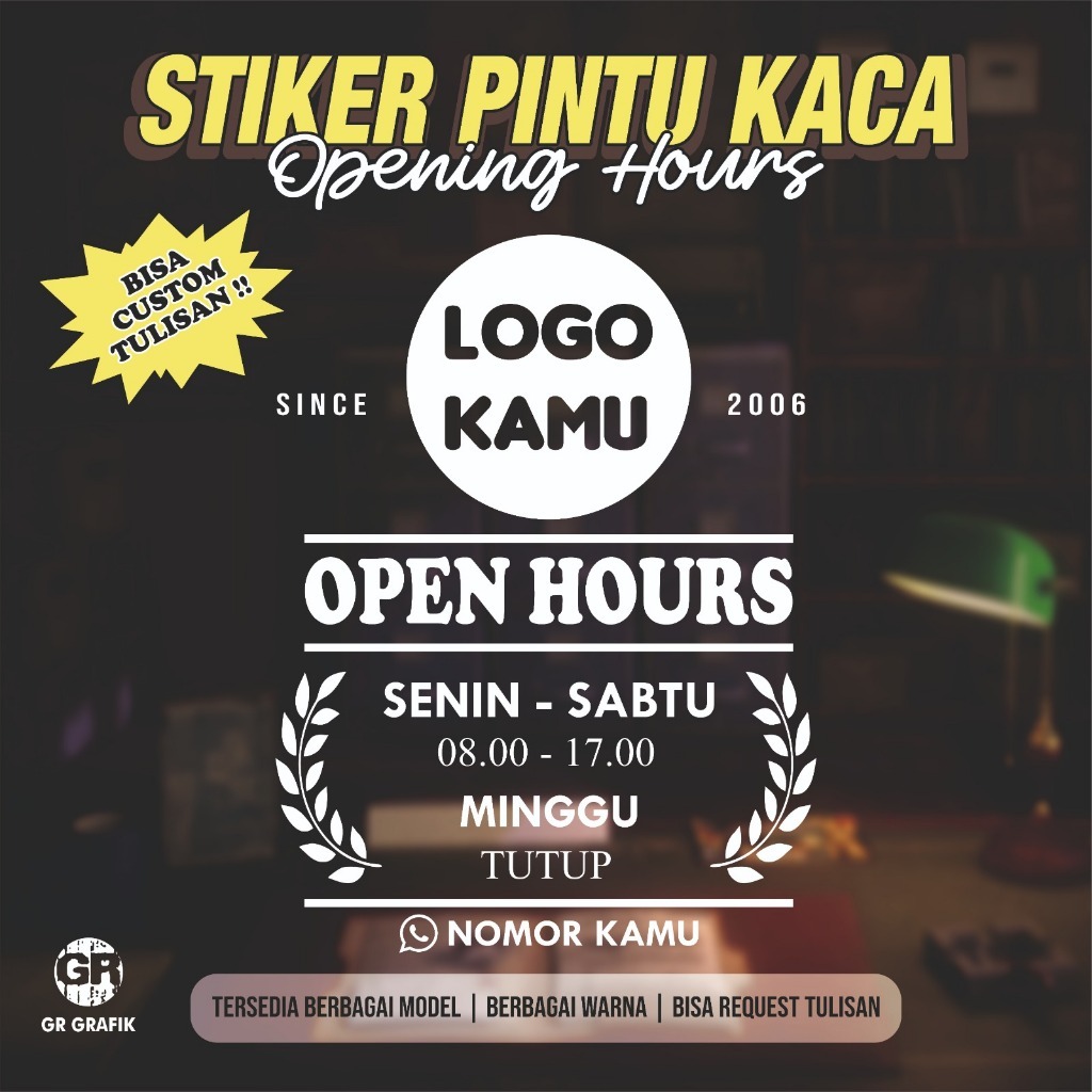 สติ๊กเกอร์ OPEN HOUR/สติ๊กเกอร์ HOURS/สติ๊กเกอร์ติดประตูกระจก