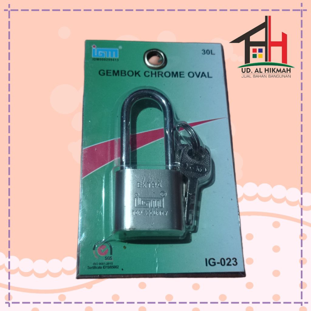 กุญแจคอยาว IGM 30MM - OVAL CHROME PADLOCK IG-023