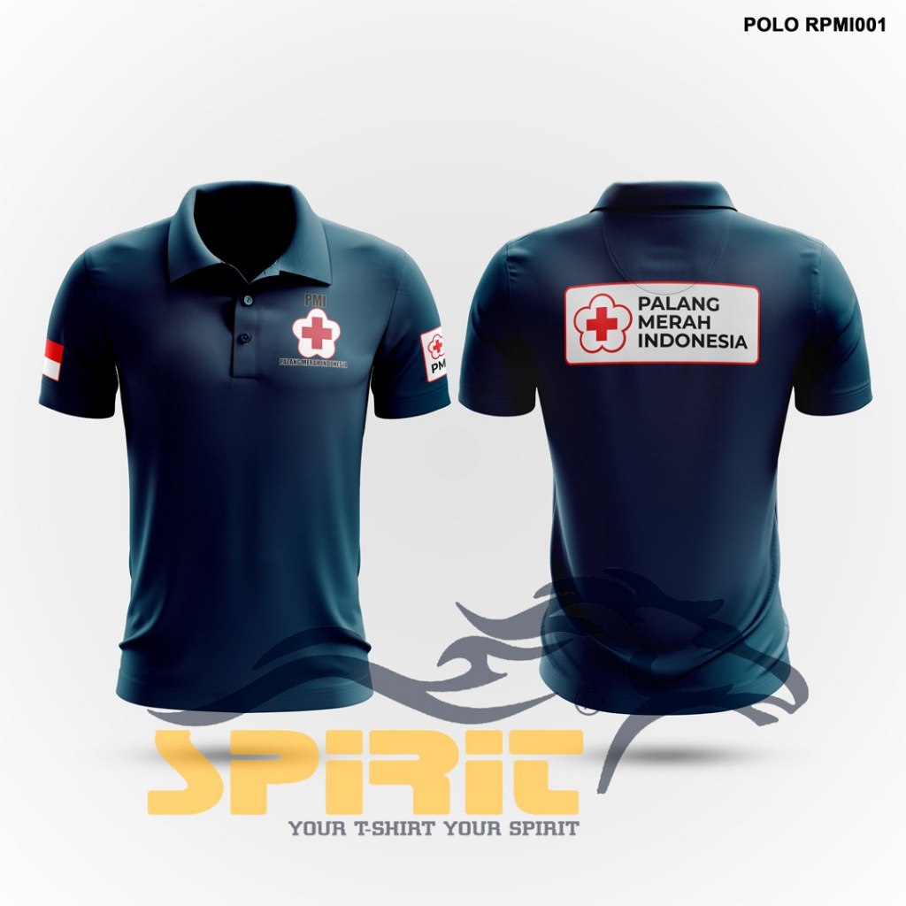 MERAH KATUN เสื้อยืดคอปกไขว้สีแดงอินโดนีเซีย | PMI เสื้อโปโลอาสาสมัครผ้าฝ้าย unisex CVC Unisex