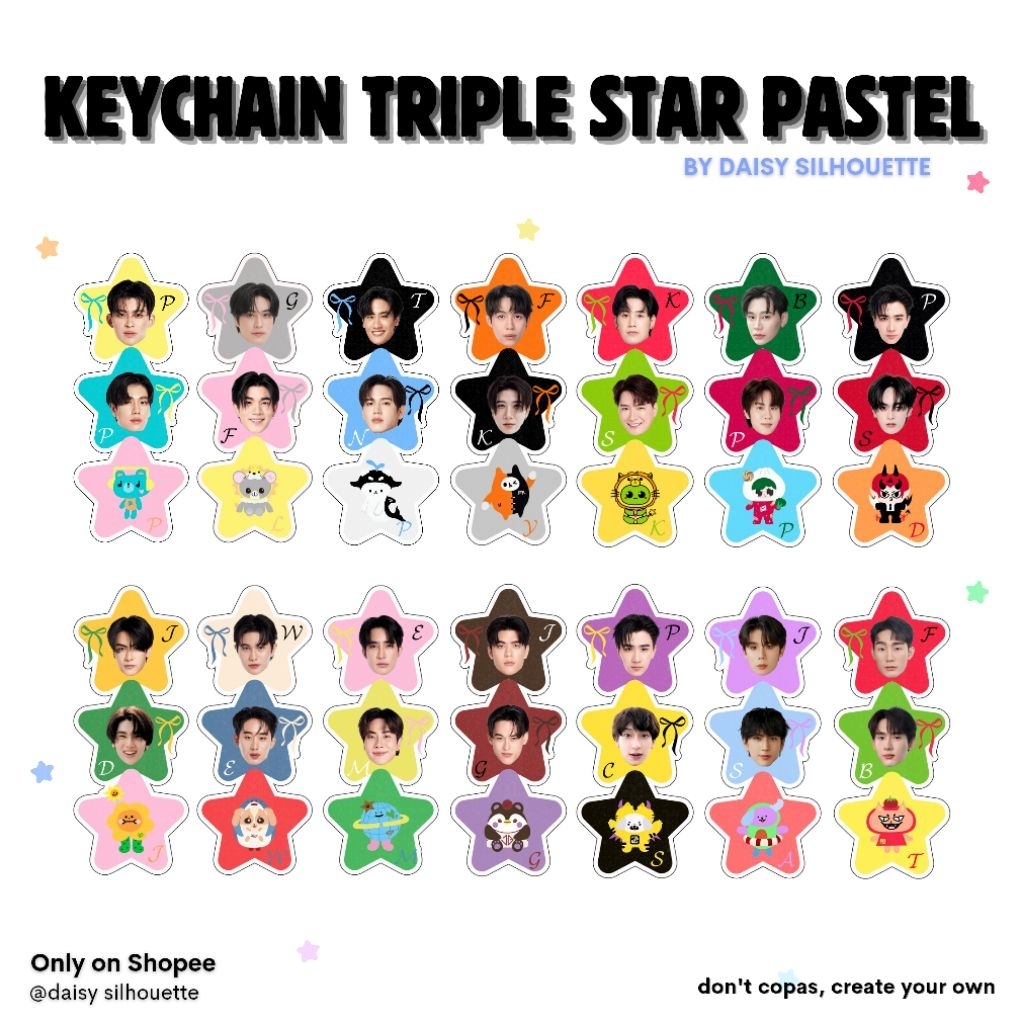 พวงกุญแจ TRIPLE STAR PASTEL GMMTV || GMMTV นักแสดง || MASCOT GMMTV พวงกุญแจอะคริลิก || โทรศัพท์เซลล์