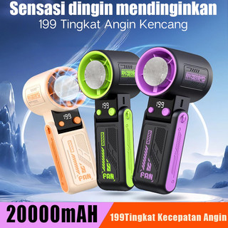 Kipas Lipat Portable 199 Level  Turbo Angin Tangan Kencang Adjustable  Baterai 20000mAh Tahan 12 Jam  Layar Digital LED USB Type-C Desain Futuristik Tinggi Portabel Semikonduktor Turbo Genggam Foldable Fan Tampilan Digital Led Tinggi Display