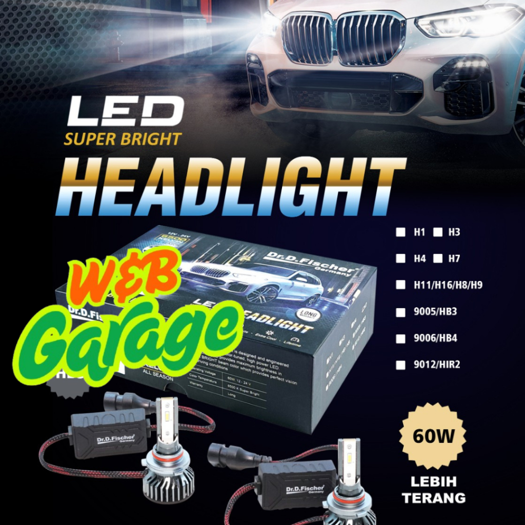Dr.D.Fischer เยอรมนี 12V 24V 6500K 60W H11 H4 HB3 HB4 HIR W&B Garage2 H7 H3 H1 ORIGINAL W&B โรงรถ