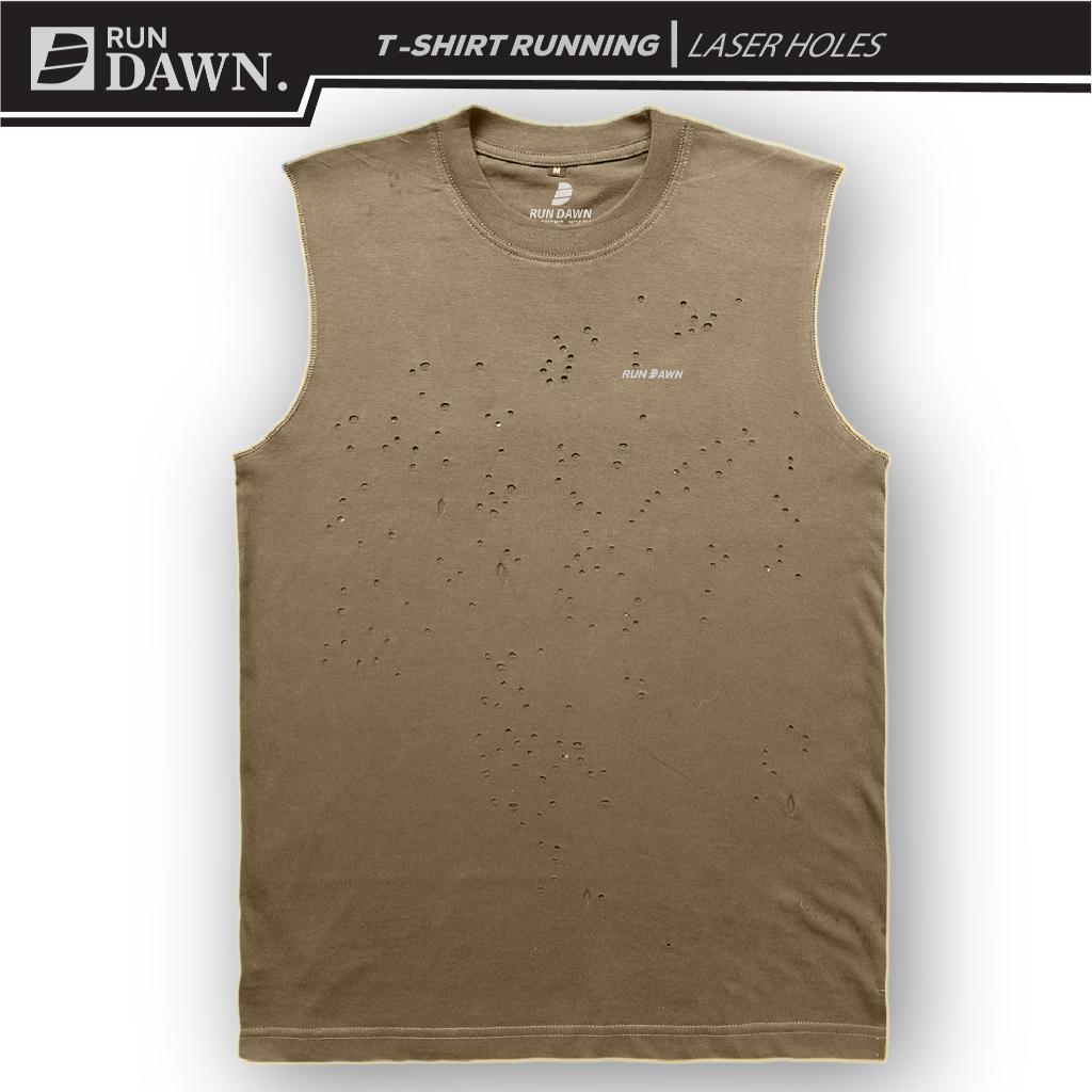 เสื้อยืด Rundawn Unisex Laser Holes – MUSCLE Running (สีน้ำตาล/น้ำนม) Basic Line