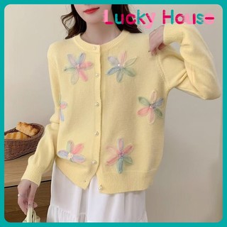 【Promosi Harga Rendah】LUCKY HOUSE-Cardigan Rajut Flower Bordir Cute Bahan Lembut