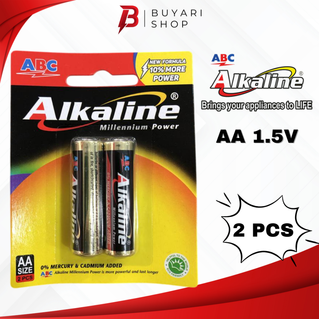 ABC ALKALINE AA BATTERY มี 2 ALKALINE BATTERIES A2 BATTERIES 1.5v
