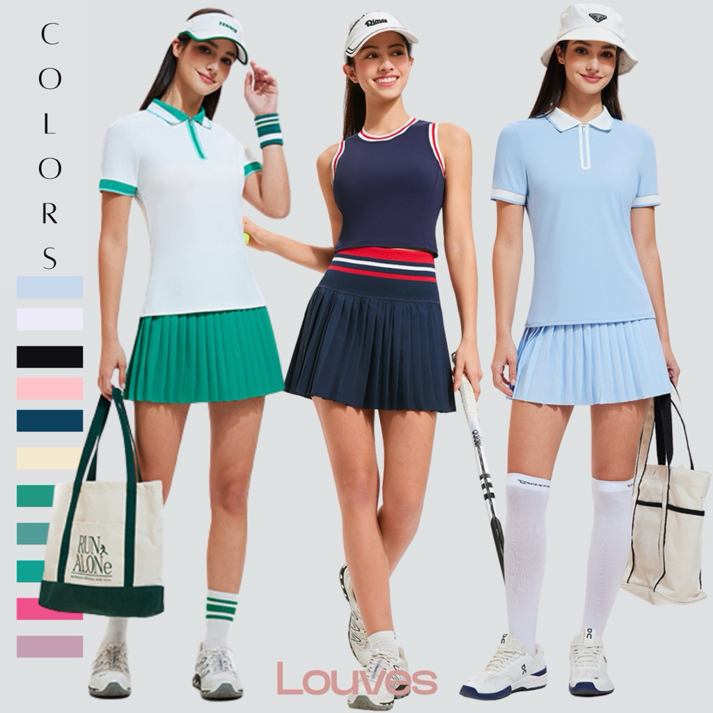 NAME SET - LOUVES - POLO TANK TOP TENNIS GOLF PADEL SKORT กระโปรงกีฬาผู้หญิง