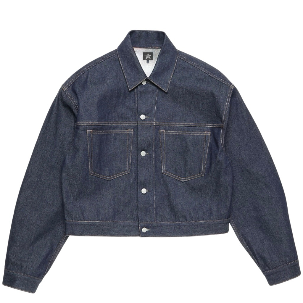 Sai - เสื้อแจ็คเก็ตทํางานแคชเมียร์ Denim Boxy Trucker Jacket Denim Raw