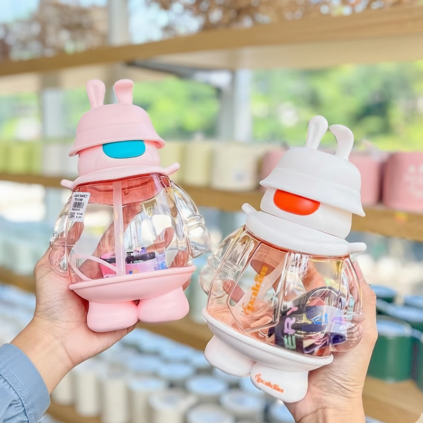 GANTUNGAN Bunny Hat Gemoy 850 ML ขวดดื่มฟรีสติกเกอร์ 3D และไม้แขวนเสื้อเด็กน่ารัก / แก้วน้ํา 2344