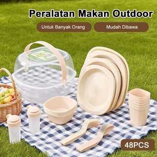 48PCS Set Peralatan Makan Berkemah Peralatan Makan Ringan Set Peralatan Makan Ringan untuk Asrama Dapur Perjalanan dan Luar Ruangan