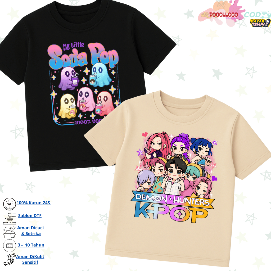 KATUN Demon Hunters Kpop เสื้อยืดเด็ก / Soda Pop / Huntrix / เฉพาะเด็กชายแขนสั้น Combed Cotton 24s