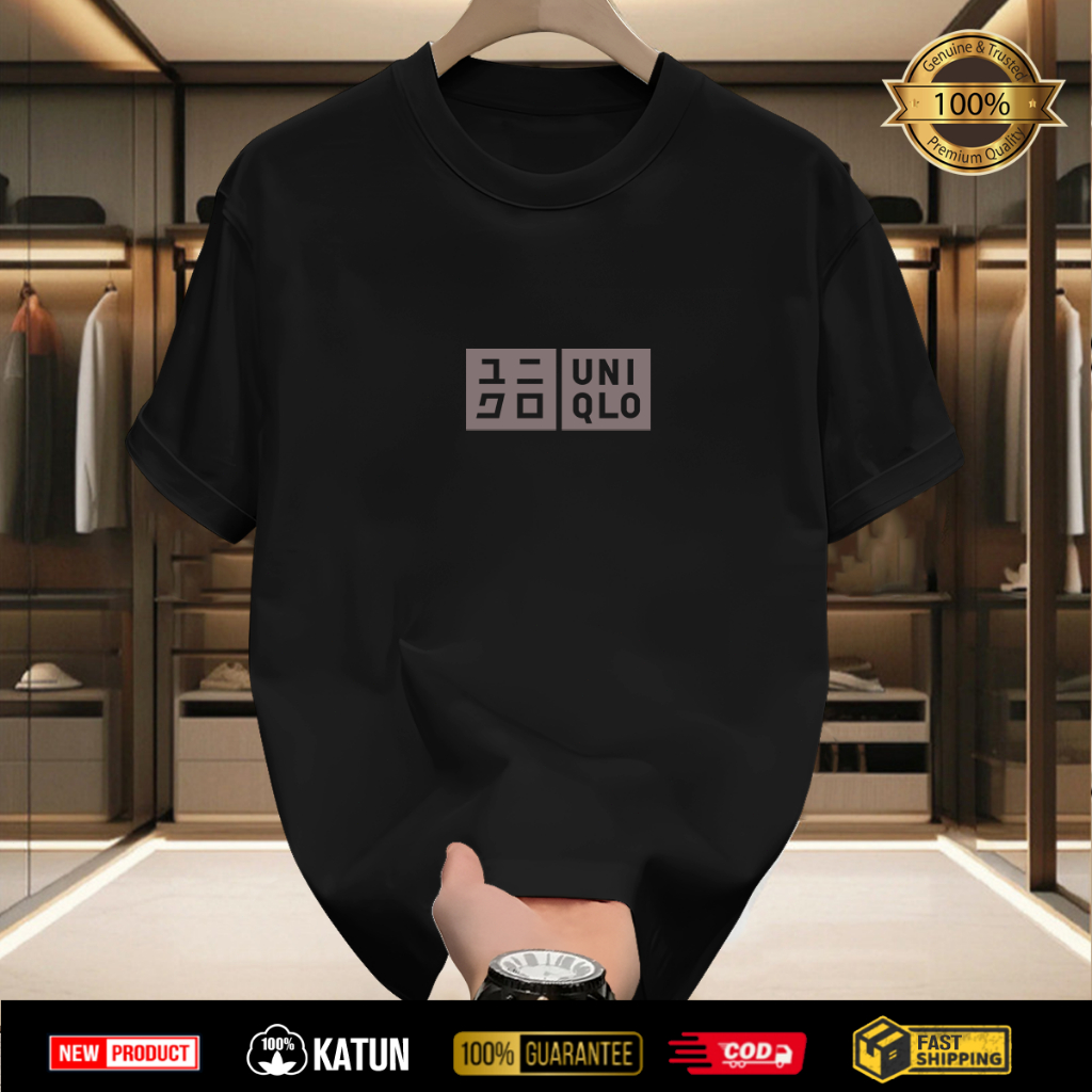 เสื้อยืดผู้ชายOutlets UNI QLO T Shirt|รับประกัน 100% เสื้อท็อปเสื้อยืด|แรงเลอร์|เสื้อ100%|สีดํา|จัดส
