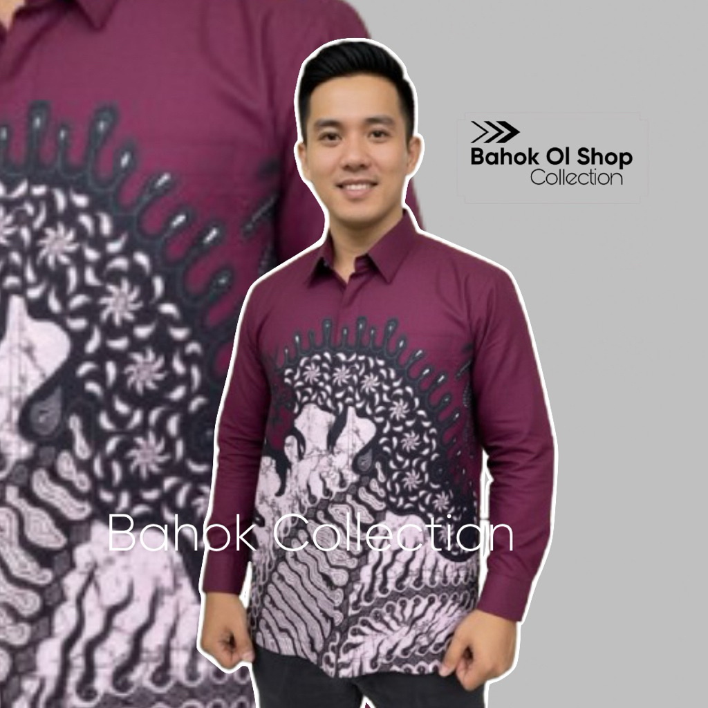 KAMEJA POLY BURGUNDY & BRICK BATIK SHIRT