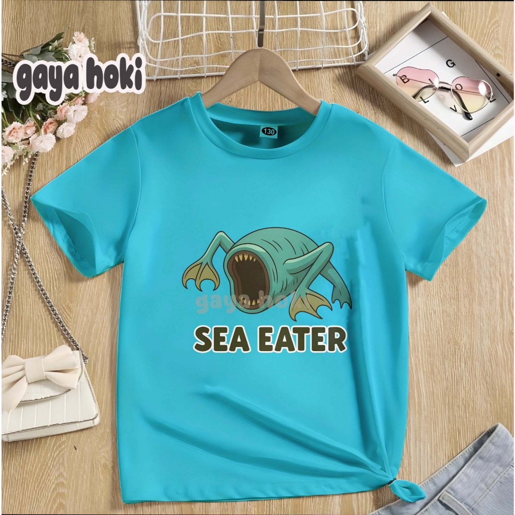 [FREE NAME] เสื้อยืดเด็กภาพ Sea Eater Sea Monster วัสดุผ้าฝ้าย Unisex พรีเมี่ยม