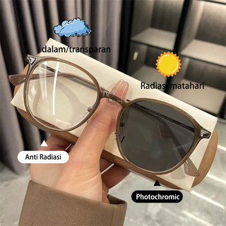 Kacamata Photocromic anti radiasi lingkaran klasik yang cocok Wanita Pria memakai kacamata komputer