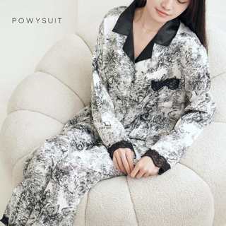 YX12 Motif Blackwhite Painting Piyama Satin Powysuit Baju Tidur Wanita Dewasa Lengan Panjang Celana Panjang