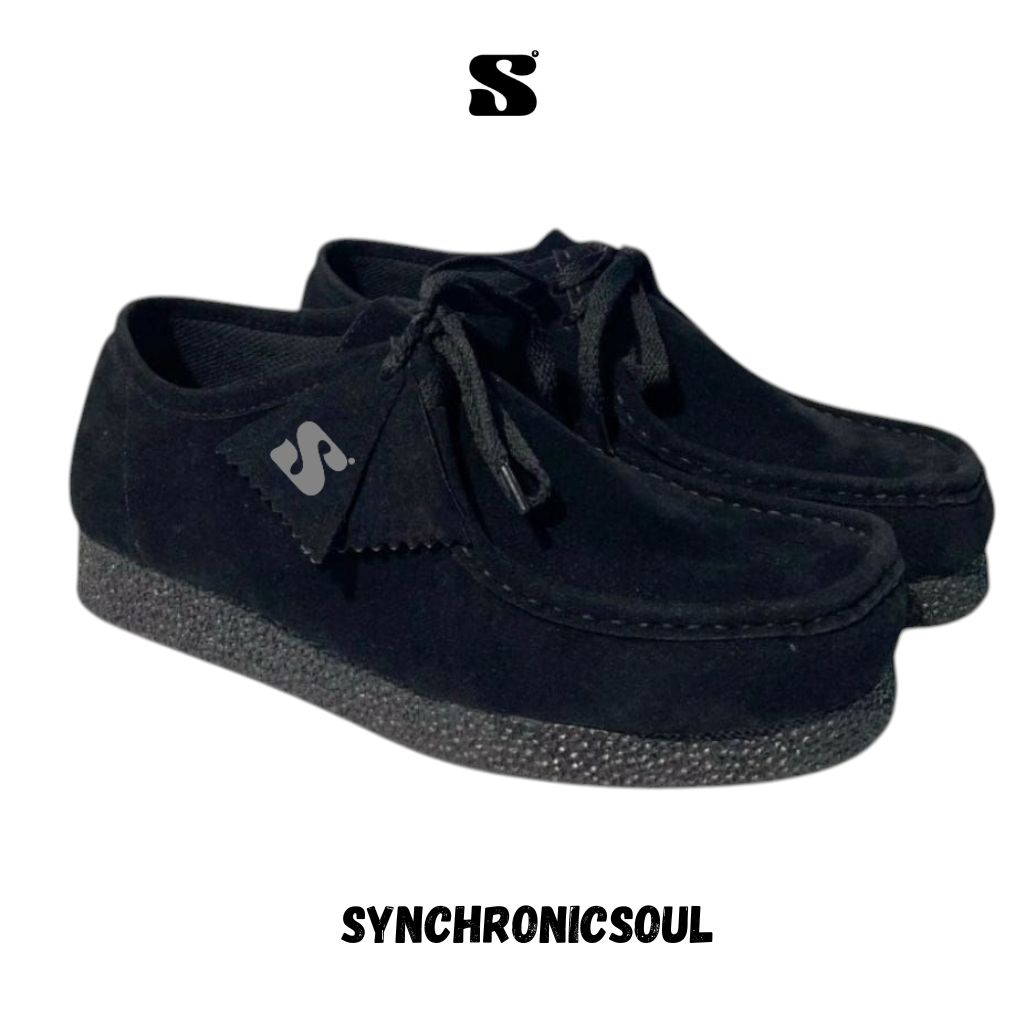 Synchronicsoul-Lava รองเท้าลําลองสีดําเต็มรูปแบบสําหรับผู้ชายและผู้หญิงหนังนิ่มสีดํา changky wallabe