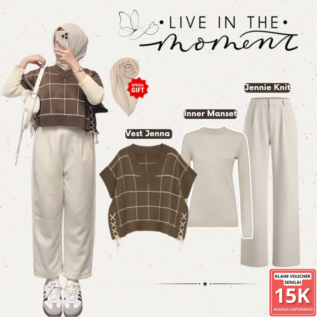 4in1 Set สไตล์เกาหลี | เสื้อกั๊ก Jenna + ข้อมือด้านใน + ถักเจนนี่ | ชุดโมเดิร์นสวยๆ - RS90