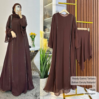 Luna Abaya Bahan Ceruty Babydoll Full Furing + Hijab Variasi Swarovski Abaya Wanita Muslimah