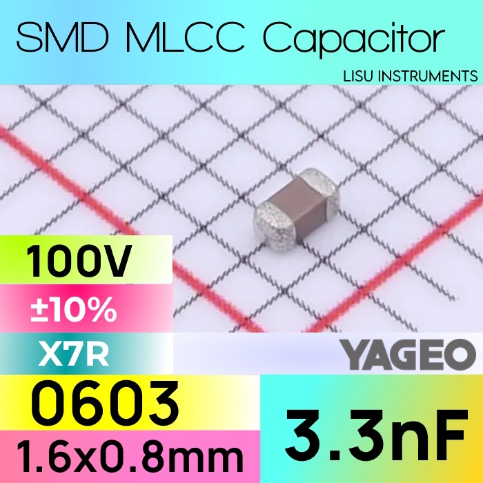 3.3nF 0603 100V X7R ±10% SMD MLCC ตัวเก็บประจุเซรามิก Yageo CC0603KRX7R0BB332