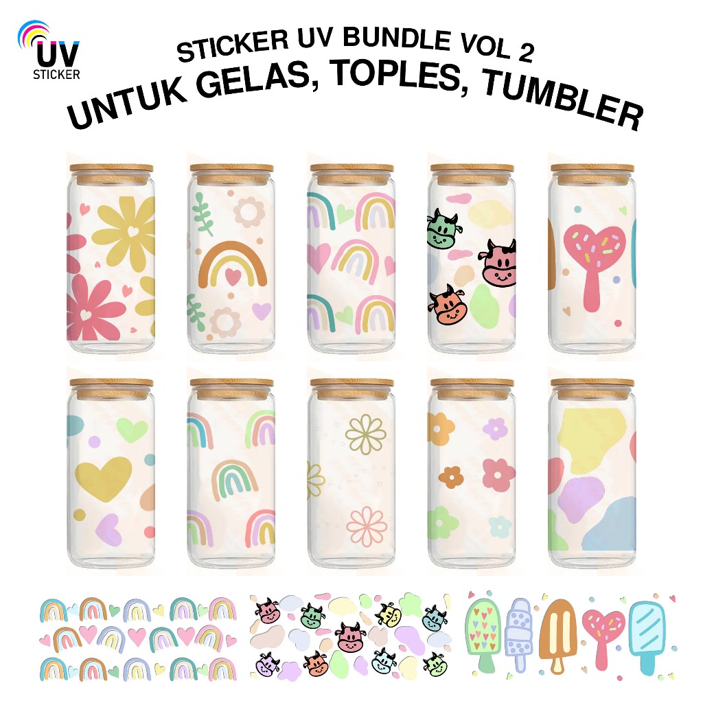 สติ๊กเกอร์ยูวี BUNDLE VOL 2 สําหรับแก้ว JARS TUMBLERS มอเตอร์ไซค์ รถ หมวกกันน็อค DTF UV โดย UVStickers