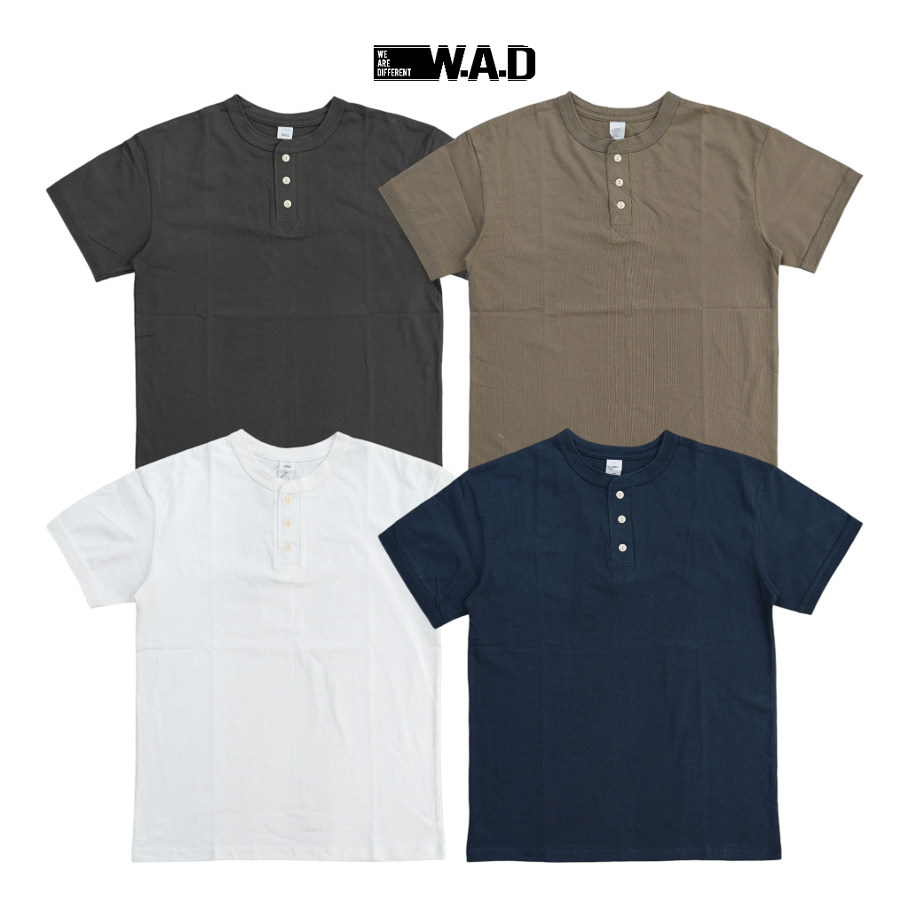WAD - เสื้อยืด Henley แขนสั้นธรรมดาสําหรับผู้ชาย / เสื้อยืด Henley ลําลอง