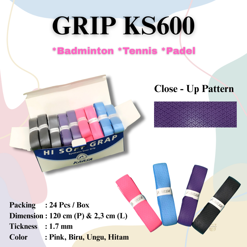 Kansa KS600 Overgrip Motif Badminton Grip / OverGrip Racket Tennis Padel KS600 Hi Soft Grap