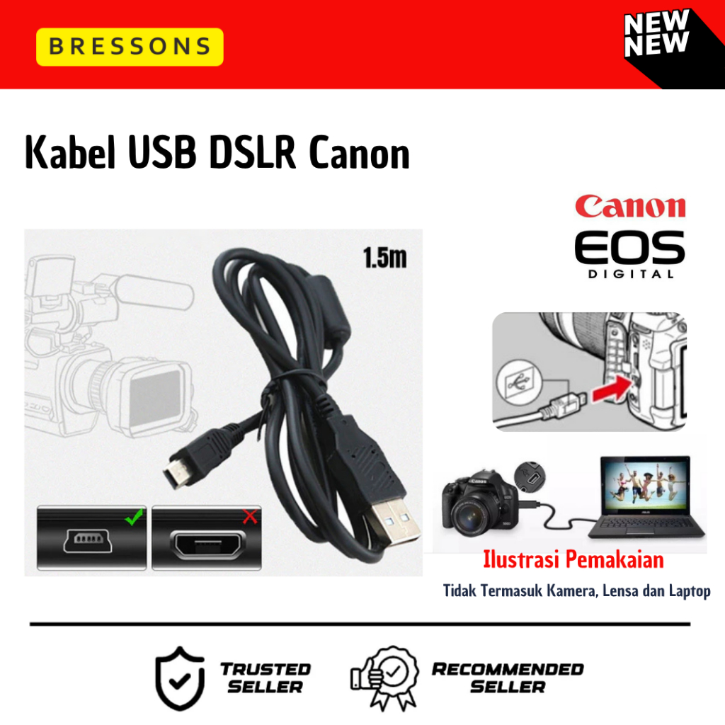 [ฟรี BONUS SILICA GEL] สายเคเบิลข้อมูลกล้อง Mini USB 5pin สายชาร์จ ± 1.5M Canon EOS DSLR 550D 600D 6