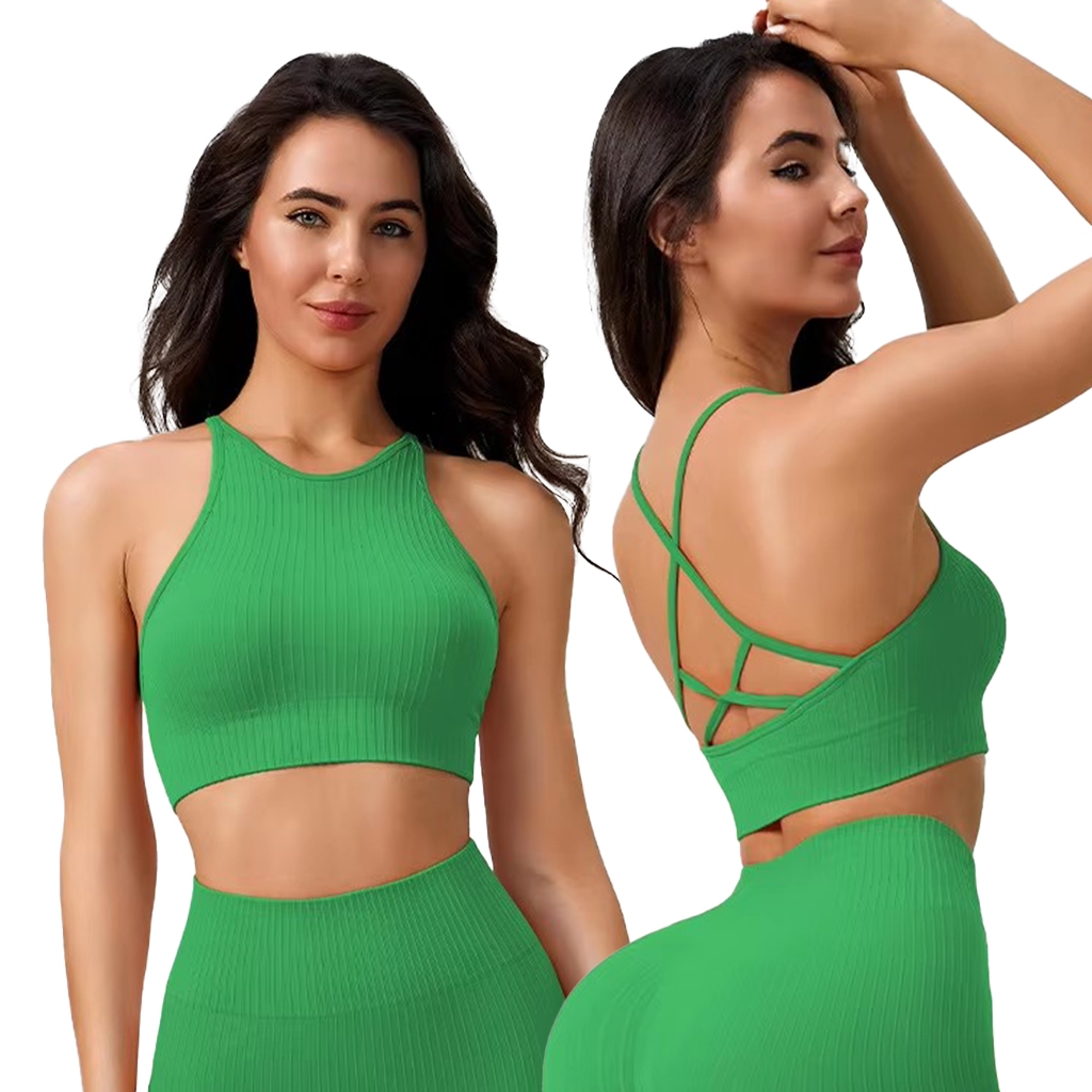 Halter คอกีฬา Bra ผู้หญิงพรีเมี่ยมกีฬา Bra Gym ฟิตเนสวิ่งโยคะ Bra WSM 223 AT INS 9008