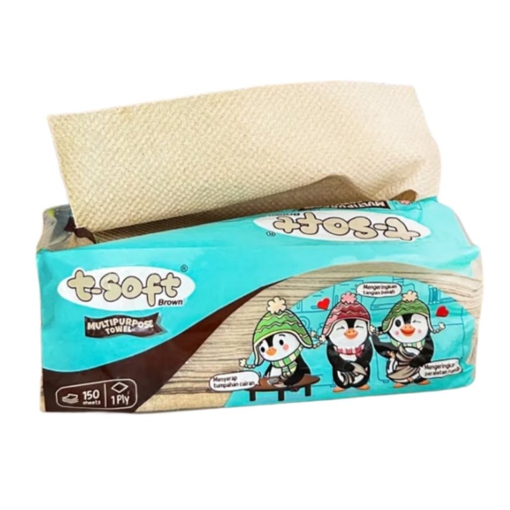 T-Soft Brown ผ้าขนหนูอเนกประสงค์ผ้าเช็ดปากเนื้อเยื่อผ้าเช็ดปากอเนกประสงค์ Tsoft T Soft Brown Penguin