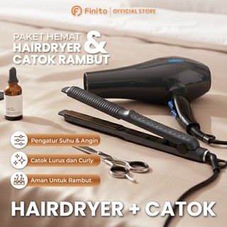 FINITO Paket Bundling Catokan Rambut HC04 Dan Hairdryer Type HB01 Angin Kencang Ion