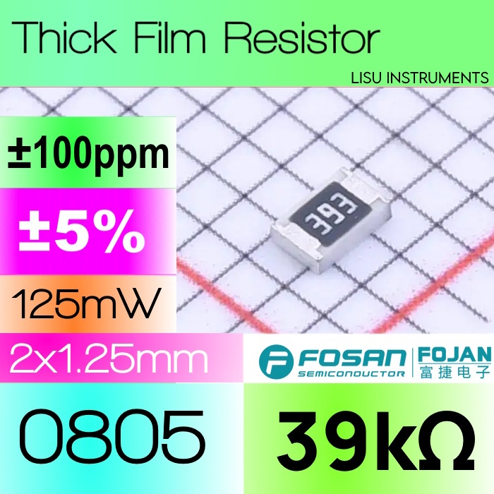 39k 0850 ±5% 125mW ตัวต้านทานฟิล์มหนา SMD 39kΩ 393 FRC0805J393 TS FOJAN