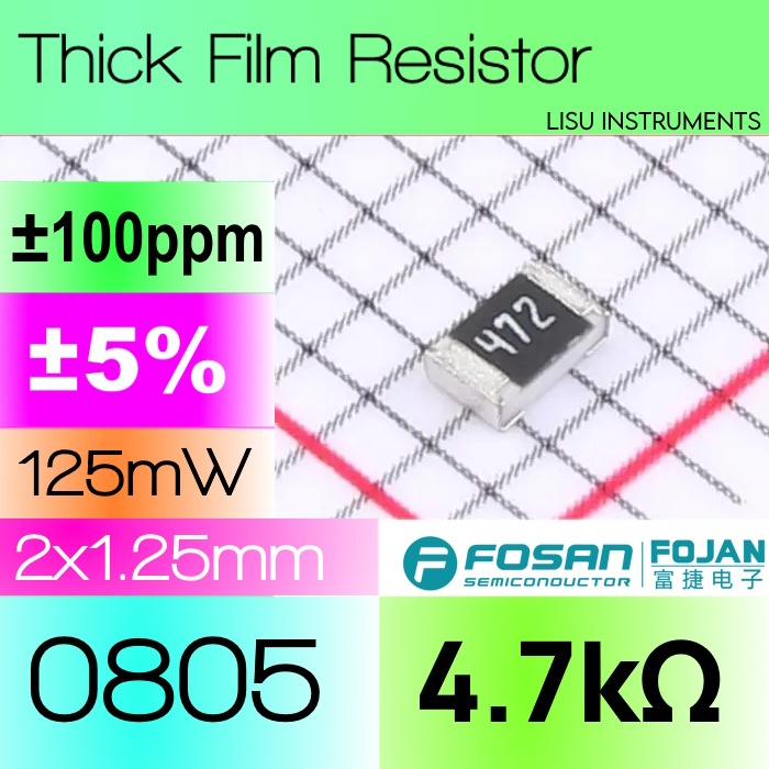 4.7k 0855 ±5% 125mW ตัวต้านทานฟิล์มหนา SMD 4.7kΩ 472 FRC0805J472 TS FOJAN