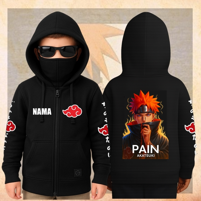 ฟรี NAAKA naruto japan เสื้อแจ็คเก็ตเด็กอนิเมะ/เสื้อกันหนาวเด็กอายุ 4-14 / AKATSUKI PAIN เสื้อแจ็คเก็ตมีฮู้ดเด็ก