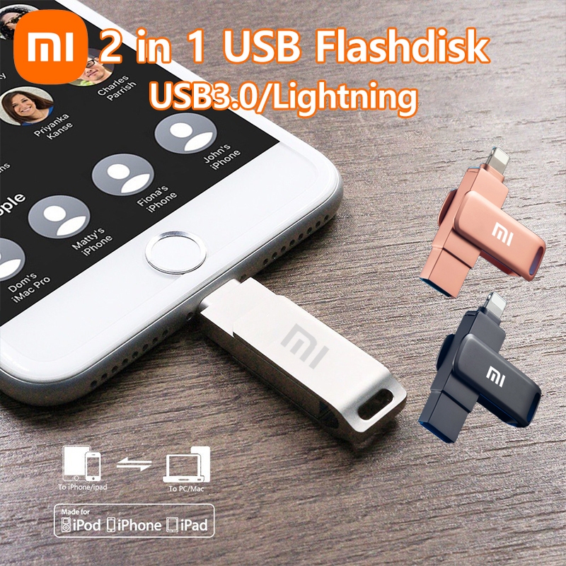 U201 2-in-1 OTG 2TB Flashdisk - เข้ากันได้กับ iOS, iPhone, iPad และ PC, USB 3.0, ไดรฟ์ปากกาสีเงิน