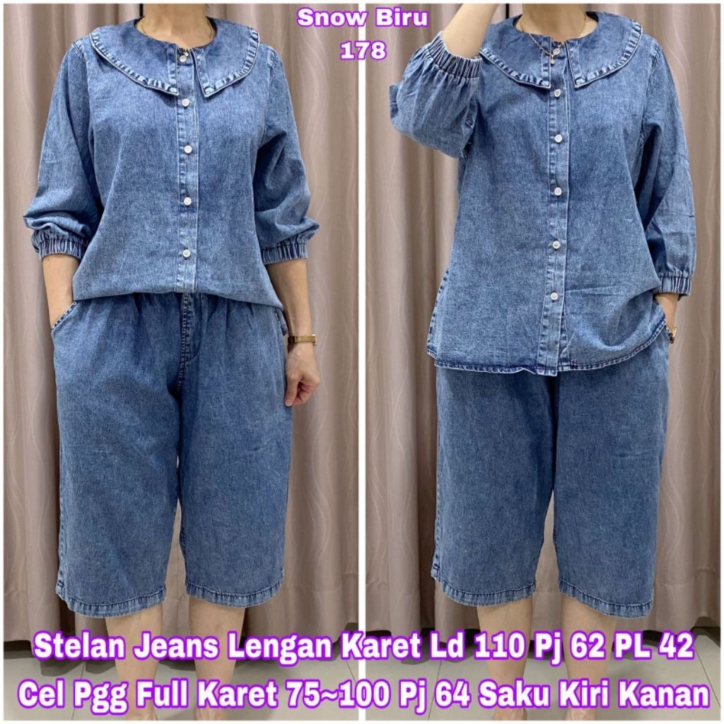 สูทรหัส 178 ผ้ายีนส์หิมะจัมโบ้ วัสดุ 3L ld110 pj62 แขนยางยืดละเอียด กางเกงเอวยางยืด 7/8 lp75-100 pj6