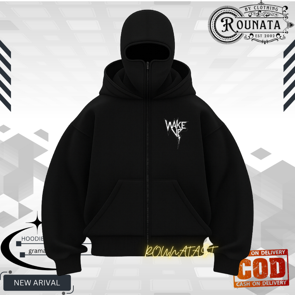 The Made HOODIE BALACLAVA Zipper Hoodie Jacket Boxy Black Ninja Balaclava