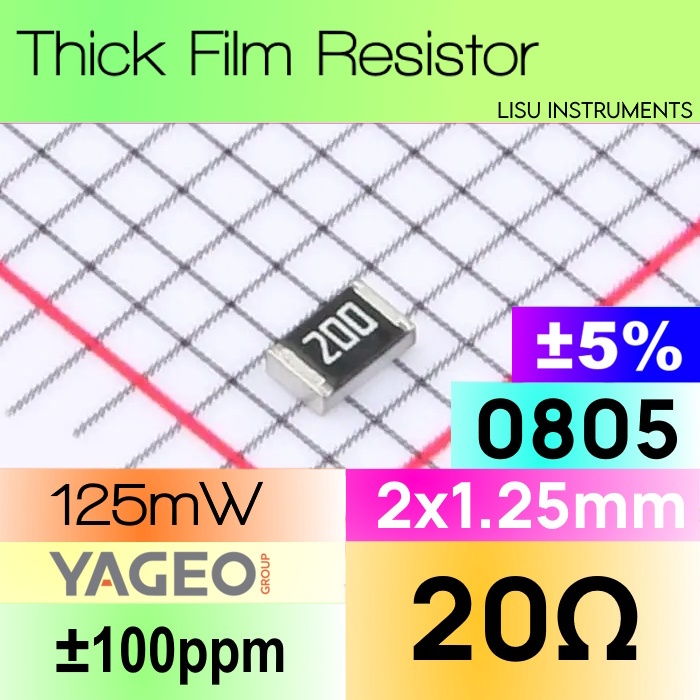 20R 085 ±5% ตัวต้านทานหนา SMD 20Ω 200 RC0805JR-0720RL YAGEO