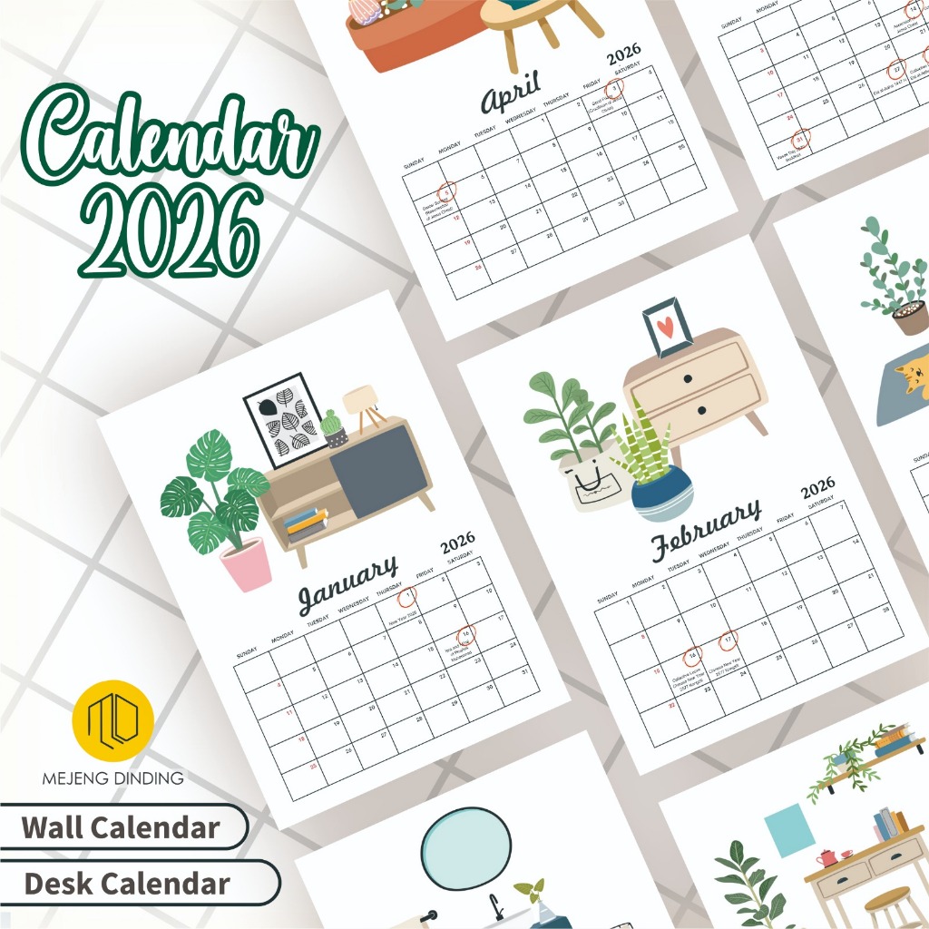 Aesthetic Wall Calendar 2026 / Aesthetic Stick-on Calendar 2026 / Aesthetic Spiral Calendar 2026 / ป