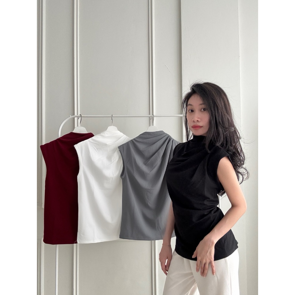 Modese The Brand - Alyssa Drappery Top | เสื้อแขนกุดหรูหรา | เสื้อแขนกุดสํานักงาน | เสื้อเบลาส์สวยหร