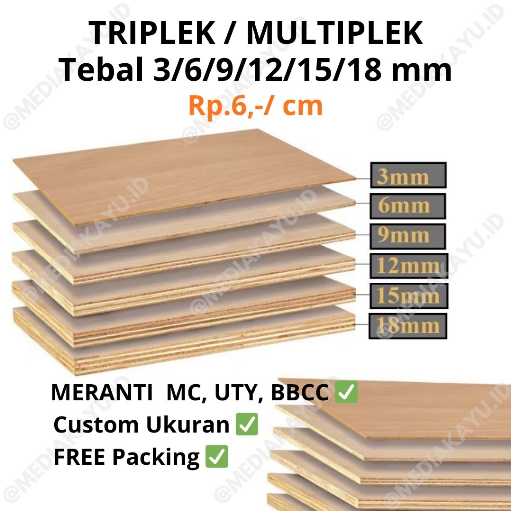 PLYWOOD MERANTI MC UTY BBCC CUSTOM Board หนา 3, 6, 9, 12, 15, 18MM