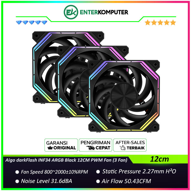 Aigo darkFlash INF34 ARGB Black 12CM PWM Fan (พัดลม 3 ตัว)