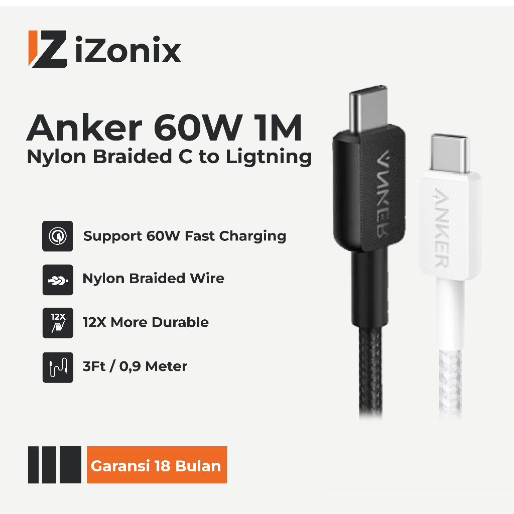 Izonix x Anker Anker 322 สายชาร์จ 60W 3A USB Type C to C Nylon usb c to usb c สายชาร์จเร็ว MFI